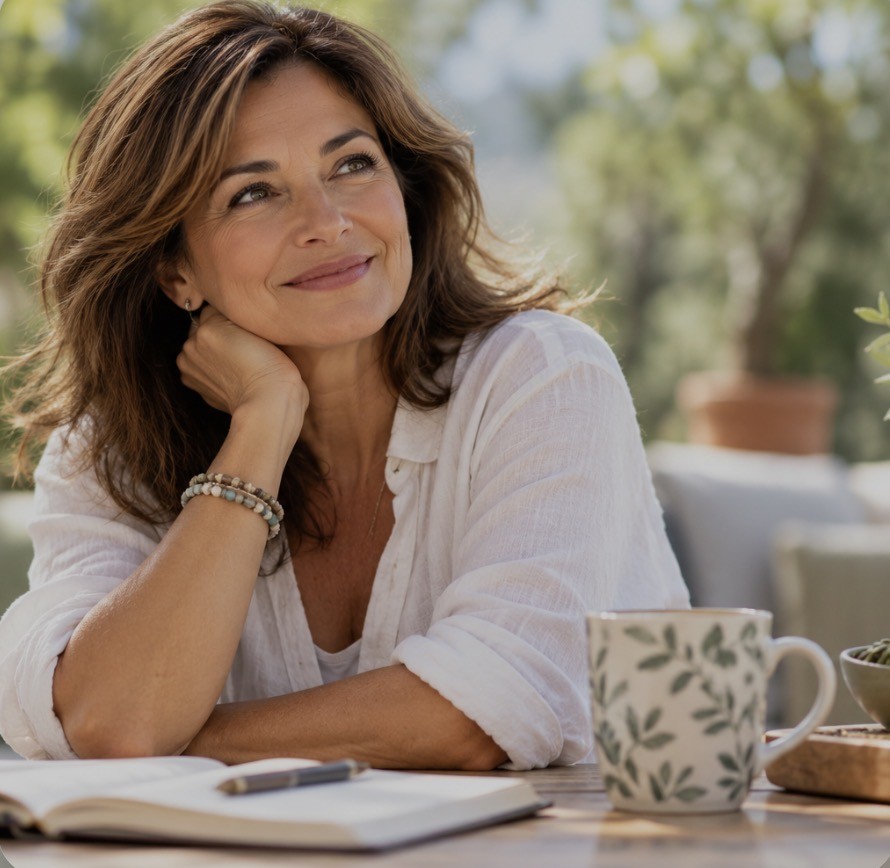Midlife woman enjoying a calm and healthy lifestyle